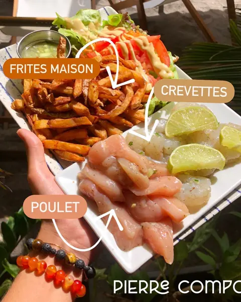 Pierre Compo : poulet, crevettes et frites maison